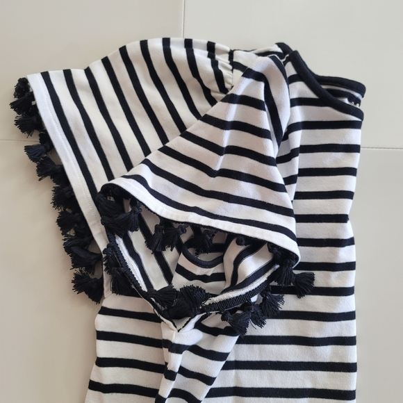 Kate Spade Broome Street Stripe Flutter Sleeve Tassel Top, Black & White, Size S - Picture 6 of 8
